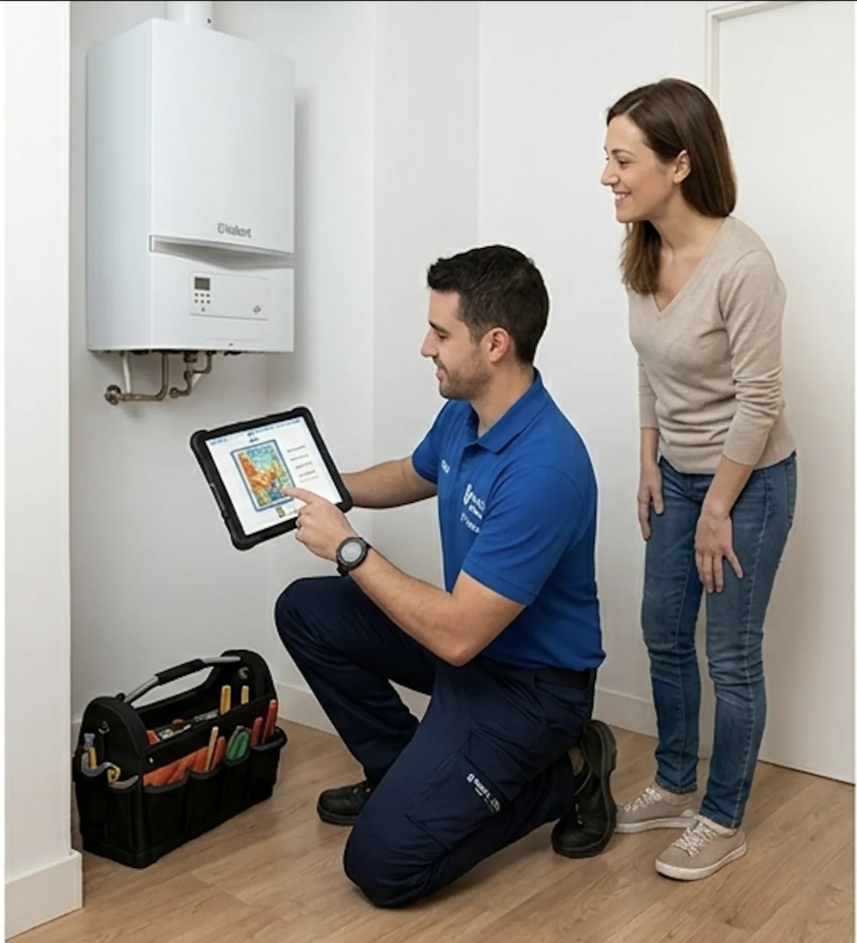 Técnico revisando un termo eléctrico